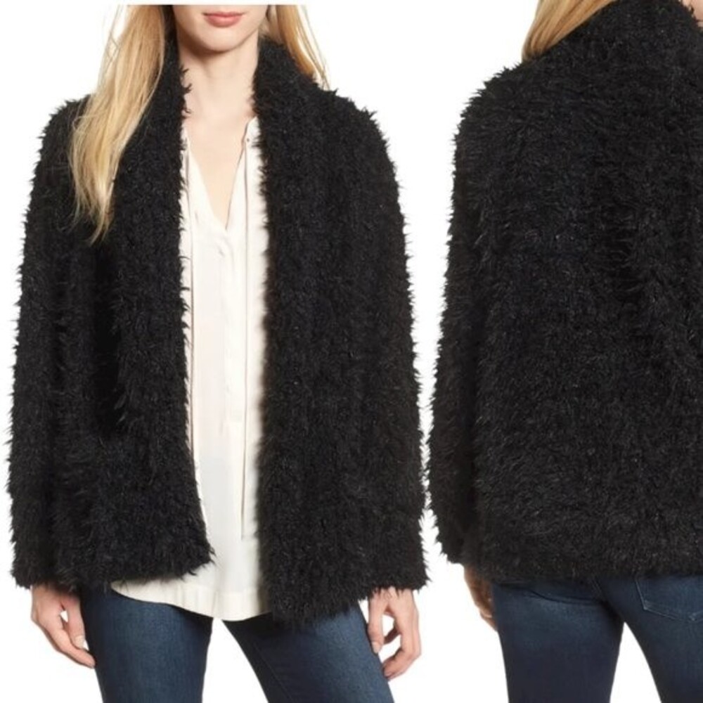 Love, Fire Women's Cardigan Fuzzy Faux Fur Open Front Shaggy Jacket Size S/P